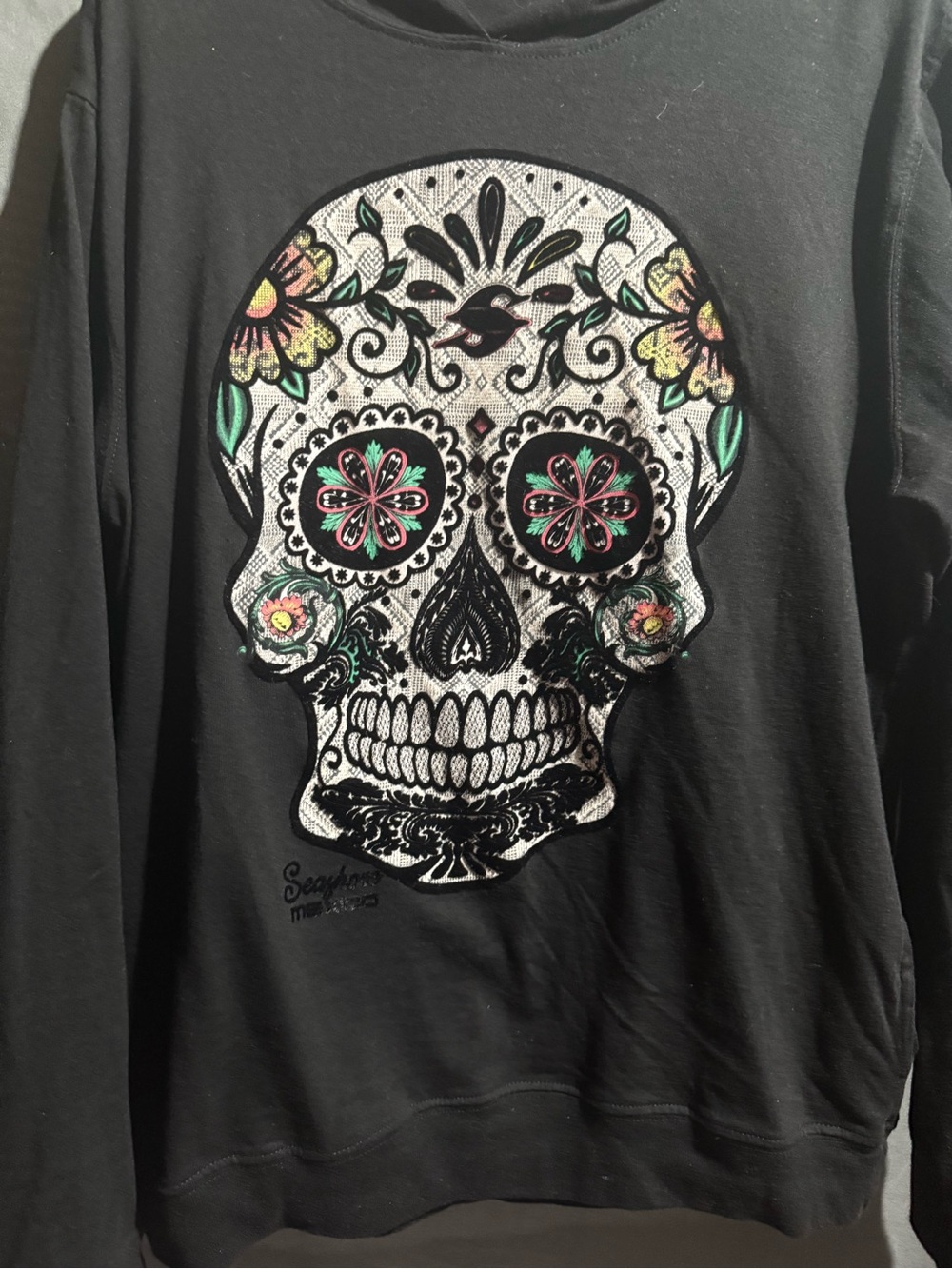 Sugar Skull Velvet Graphic Black Sweatshirt